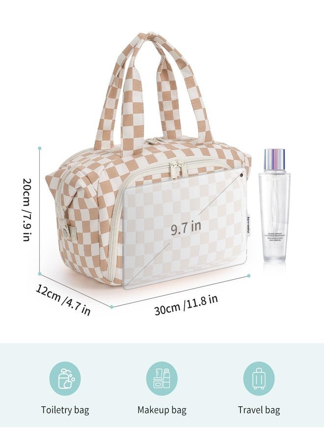 Narwey Travel Toiletry Bag, Wide-open Large Toiletry Bags for Traveling Women, Checkered Travel Bag for Toiletries Cosmetic Makeup Bag Organizer, Skincare Make Up Bag (Light Checkerboard) - Image 5